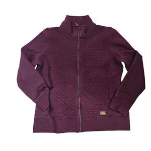 LL Bean Women Burgundy Quilted Full Zip Fleece Jacket L Stand Collar Maroon